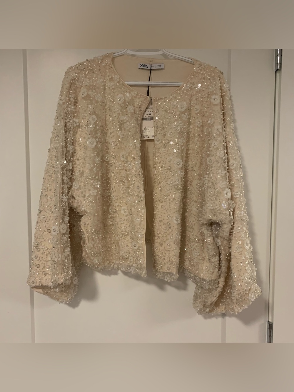 Zara Cream Sequin & Bead Embellished Open Jacket-XL
